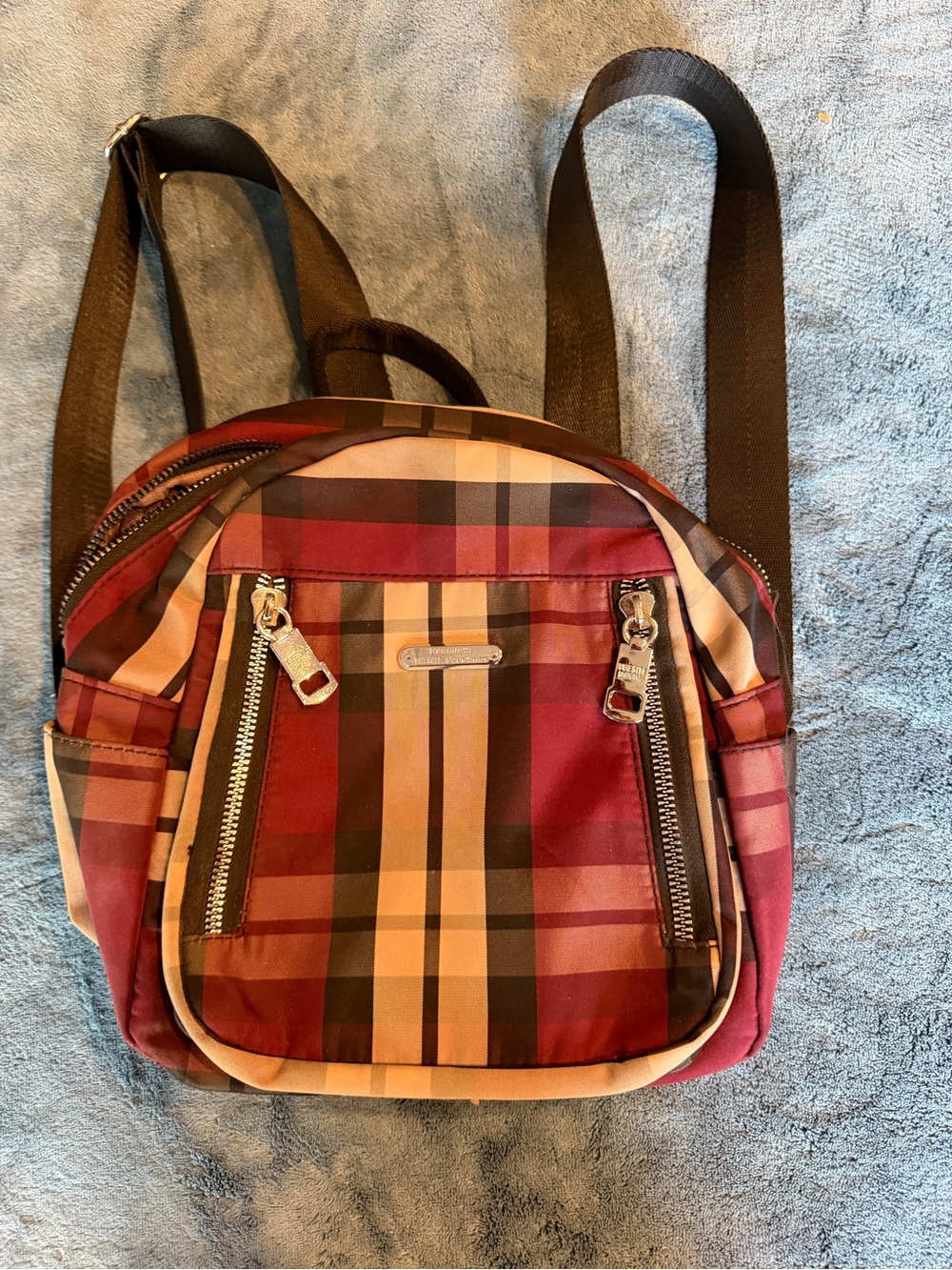 Red Plaid Compact Backpack - Unknown Brand